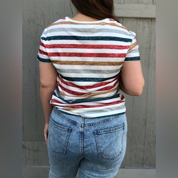Multi Color V Neck Stripe Top - Picture 2 of 2